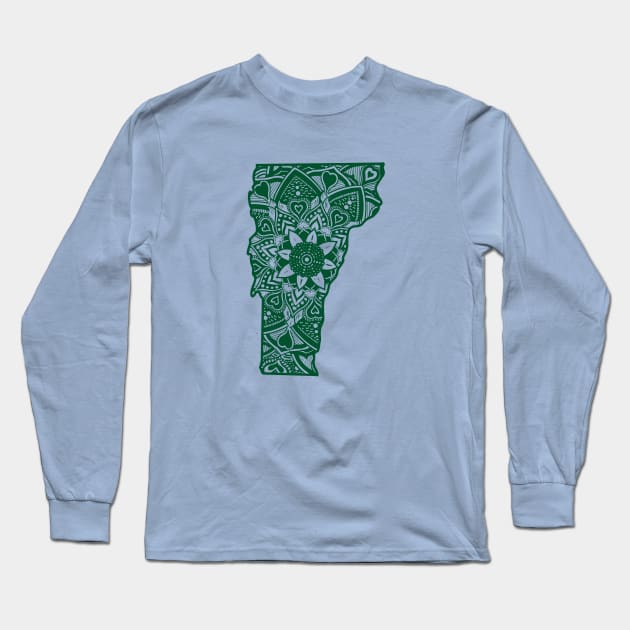 Green Vermont State Gift Mandala Yoga VT Art Long Sleeve T-Shirt by Get Hopped Apparel